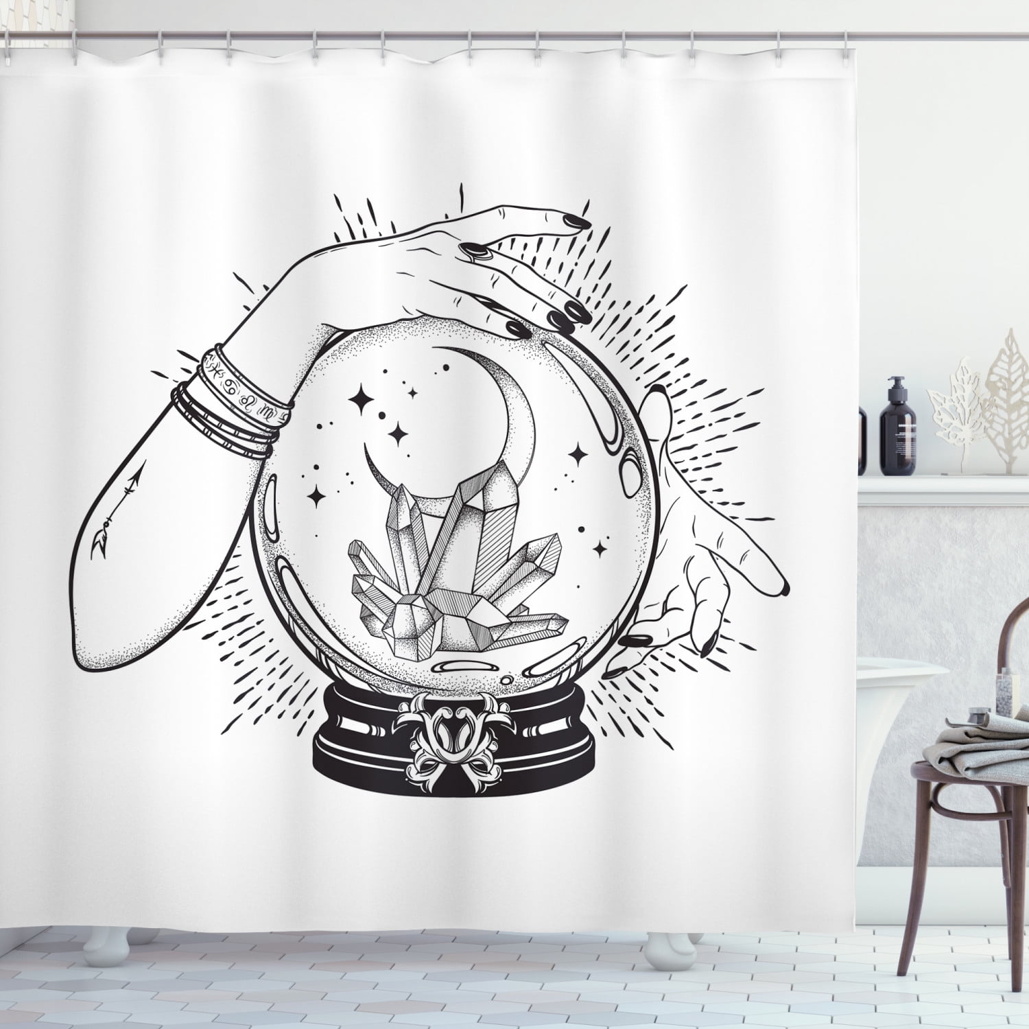 Sun and Moon Shower Curtain Home Bathroom  Fabric & 12hooks 71*71inches Alchemy 