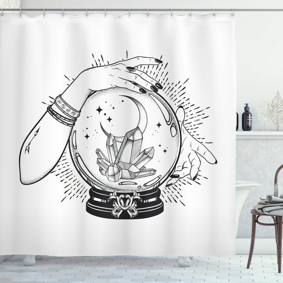 Ambesonne Alchemy Shower Curtain, Fortune Teller, 69"Wx75"L, Charcoal Grey White