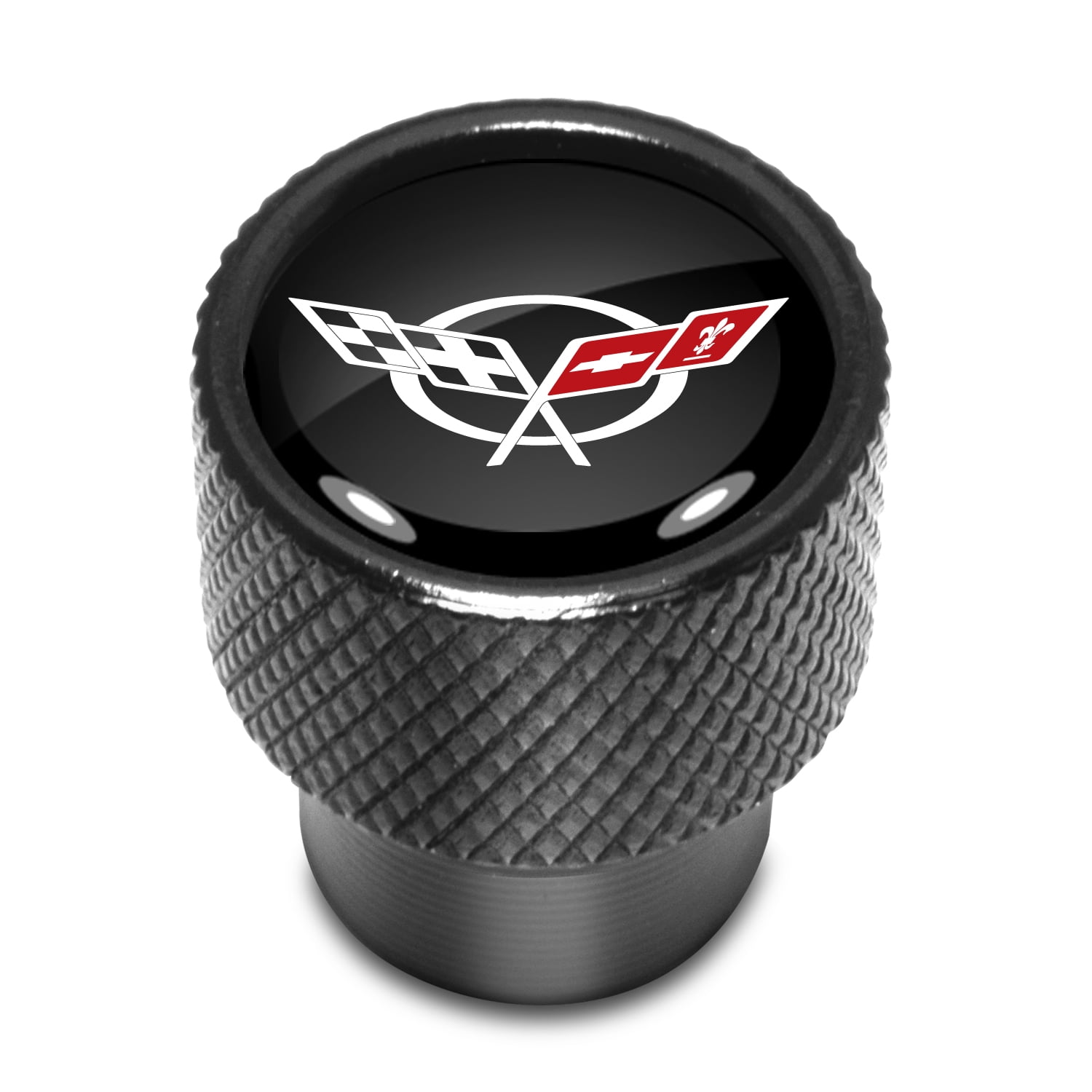 Chevrolet Corvette C5 Logo in Black on Black Aluminum Tire Valve Stem Caps