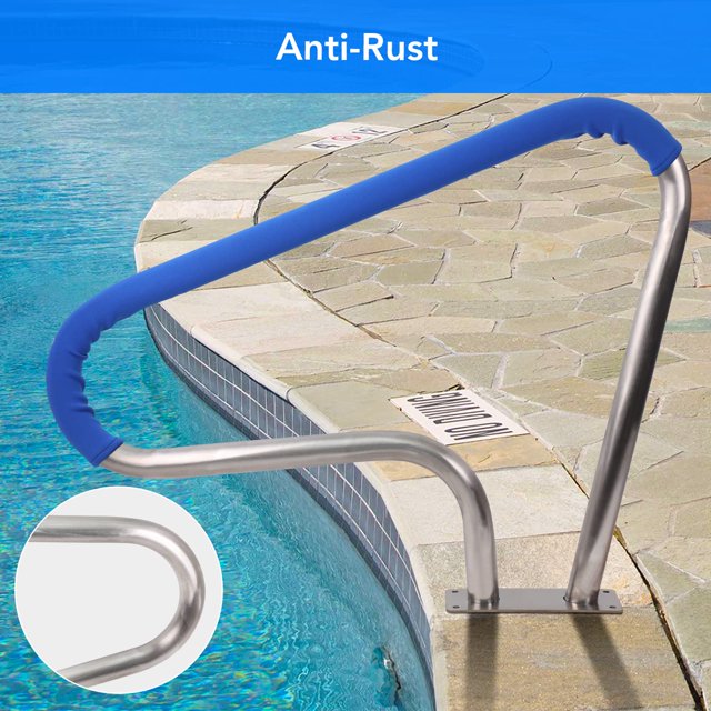 EDTara Pool Stair Rail 39"x32", Heavy-Duty Stainless Steel Pool Handrail with Blue Non-Slip Grip, Rustproof Rail for Spa and Inground Pools