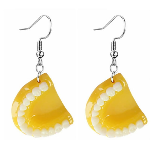 Weiweiguan 1 Pair Funny Denture Earrings Tooth Shaped Drop Earrings Cartoon 3D Tooth Model