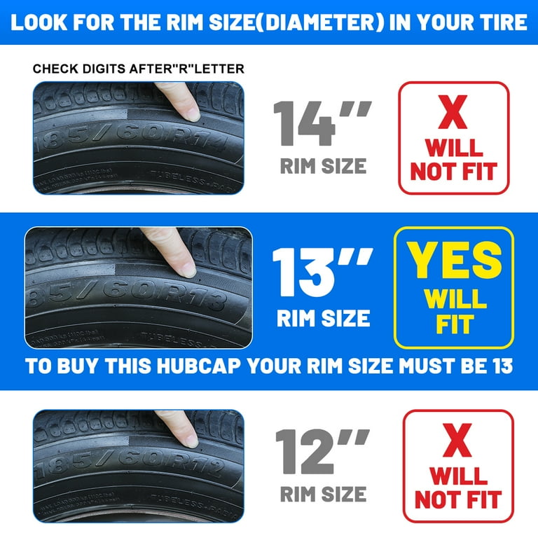 4-Pack 13 Inch Wheel Rim Covers Hubcaps - Redesign Style For Cars, Trucks, SUVs - White & Red