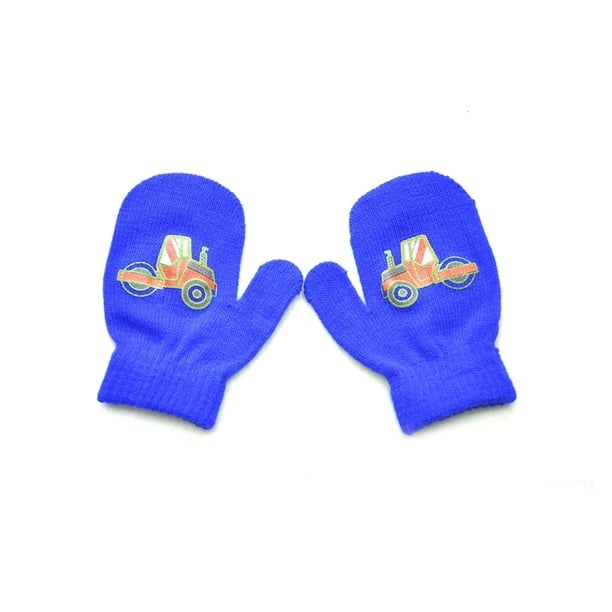 Qarigey 1 par de manoplas para niños Cubierta de mano adorable Cubiertas de dedos cálidas para mantener el calor con patrones de automóviles para usar guantes y mitones Azul