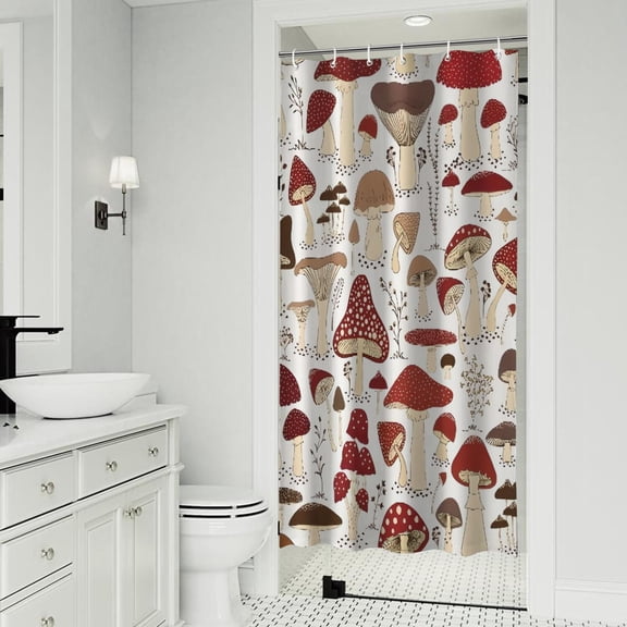 Red Mushroom Plant White Pattern Shower Curtain 36"x72" ,Bathroom Decorative Shower Curtains Set with 12 Hooks,Modern Waterproof Washable Shower Curtain