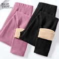 thumbnail image 4 of Pantalones de capa Base de terciopelo de cordero con forro polar grueso de cintura alta para mujer, pantalones cálidos de otoño e invierno, pantalones largos, ropa cómoda para el hogar, 4 of 5