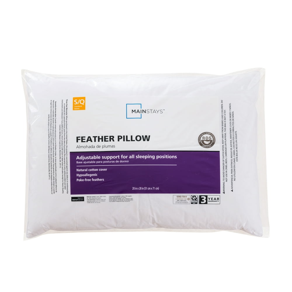 Mainstays Feather Pillow, Standard Queen, Single Pillow