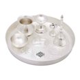 thumbnail image 4 of Indian Art Villa 6-Piece Silver Plated Embossed Puja Thali Set - 8.1" Diameter - Elegant Worship Ensemble, 4 of 5