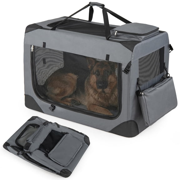 Collapsible Soft Dog Crate, Xl, Mesh Windows, 3 Doors, 600D Oxford Cloth, Foldable Pet Carrier