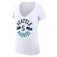thumbnail image 2 of Women's G-III 4Her by Carl Banks White Seattle Mariners Super-Slim Fit Lightweight City Graphic V-Neck T-Shirt, 2 of 5