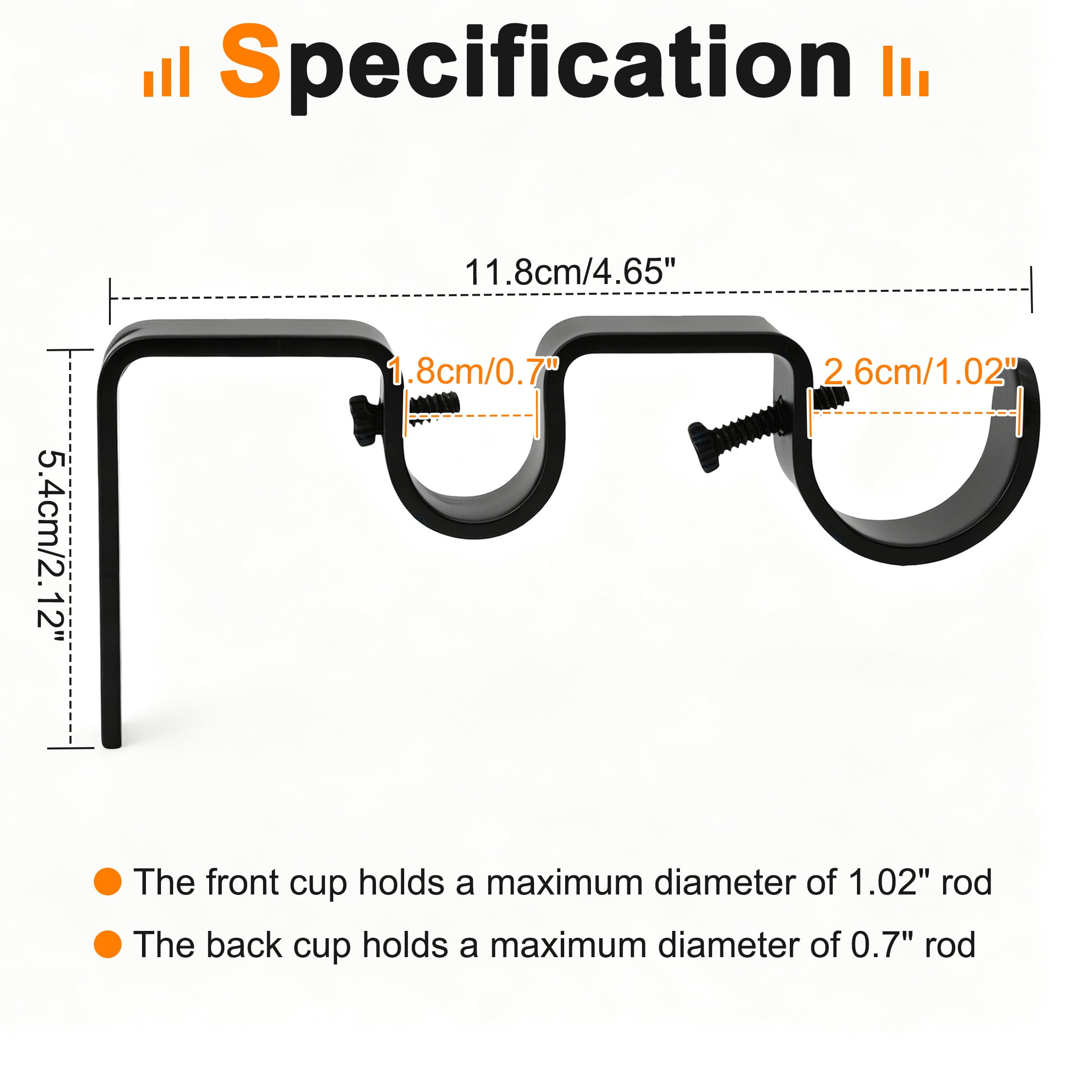 6 Pack Double Curtain Rod Brackets, Heavy Duty Black Curtain Rod Holders, Metal Curtain Rod Wall Mount Bracket for 0.7"-1.02" Rods