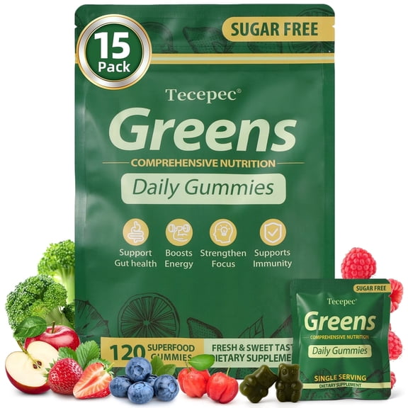 Tecepec Adult Sugar Free Greens Multivitamin Gummies 120 Count for Digestive Health