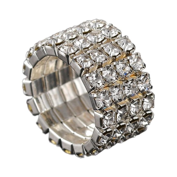 Qarigey Anillo con incrustaciones de cristal Diamantes radiantes Ocasiones especiales Compromiso único Anillo de promesa de boda plata 4 filas Type3 NO3