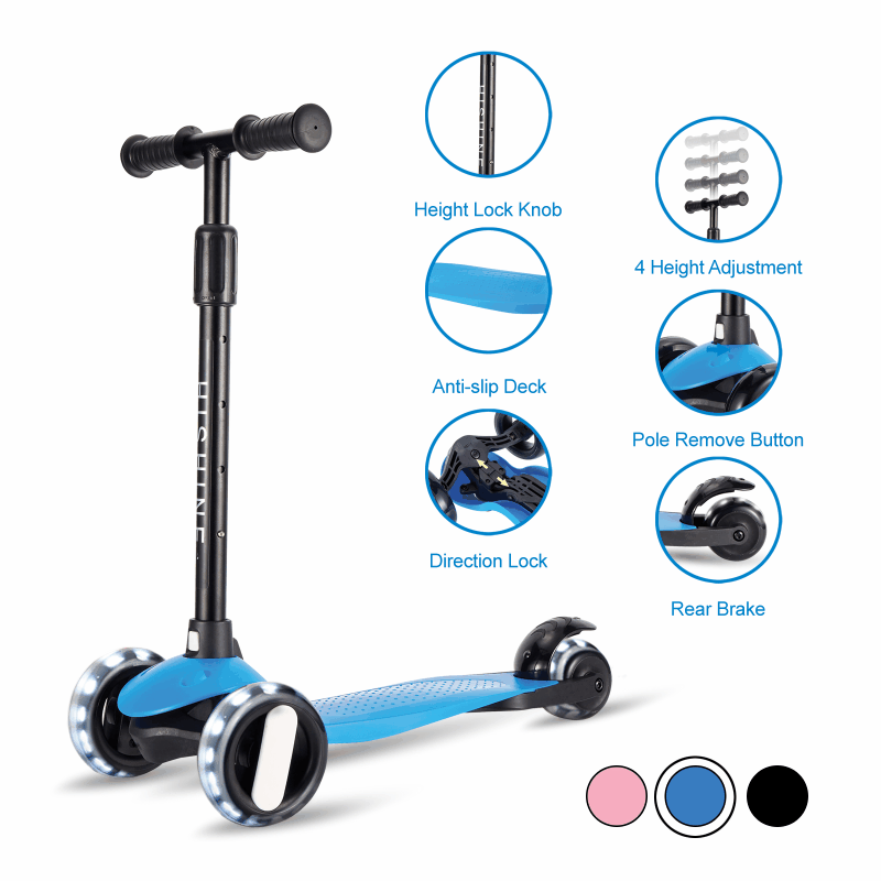 Banne 3 Wheel Scooter Height Adjustable Foldable Assemble Free Smooth Riding Lean to Steer Kick Scooter With Flashing PU Wheel
