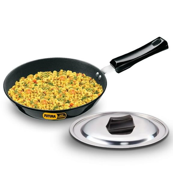 Futura Black Aluminium Frying Pan 22 Cm | Hard Anodised Fry Pan With Stainless Steel Lid, Induction Frying Pan, Small Frying Pan (IAF22S)