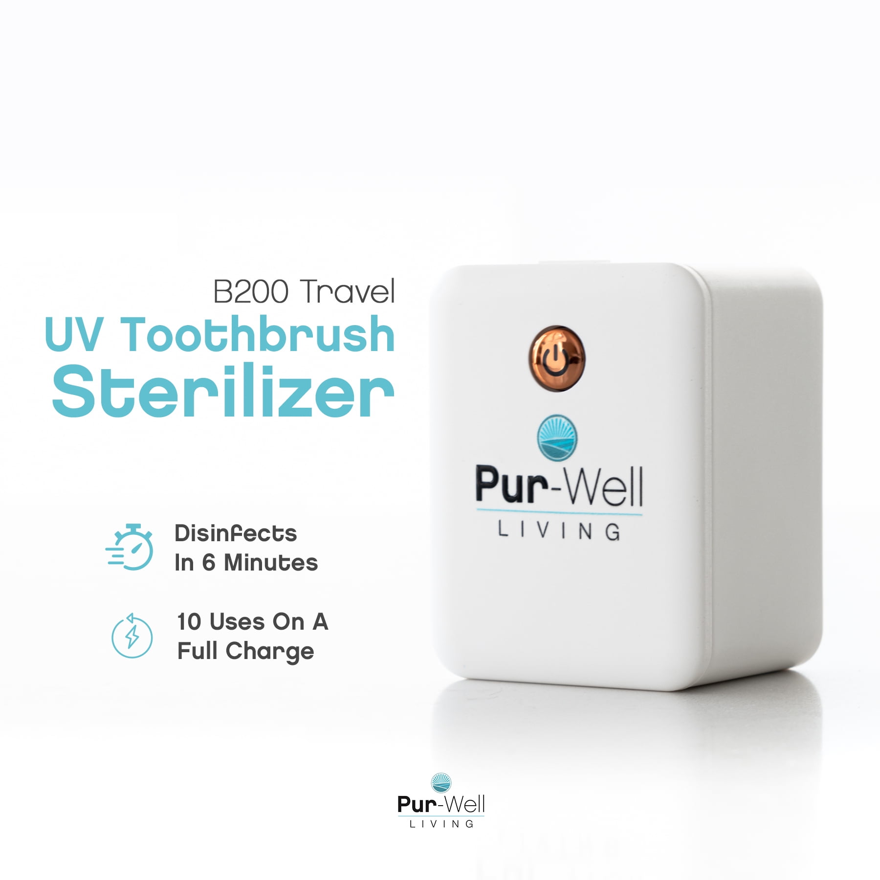 Pur-Well Living UV Light Toothbrush Sterilizer (Travel Unit B200) Portable Toothbrush Sanitizer Wall Mount or Countertop Use Toothbrush Sterilizer