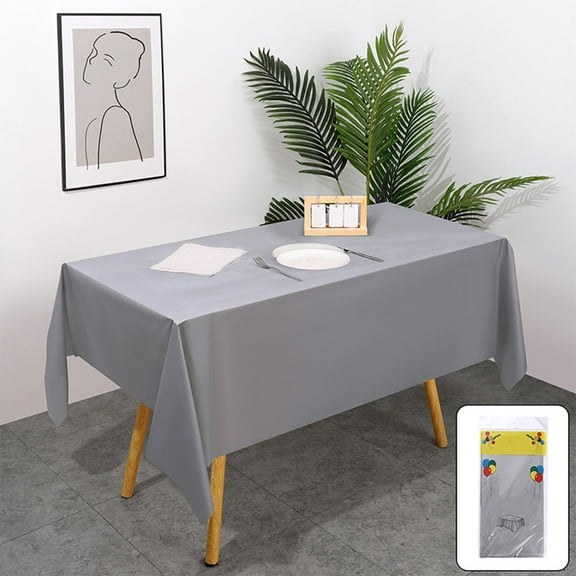 Snmubt Disposable Tablecloths Solid Color Party No Wash Tablecloths Padded Table For Parties Picnics And Events 54X108 Inches Silver, Plastic