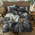 thumbnail image 6 of MooMee Wavy Striped Duvet Cover Set Queen 100% Washed Cotton Linen Like Textured Breathable 3-Piece (Charocal Grey, 90"x90"), 6 of 7