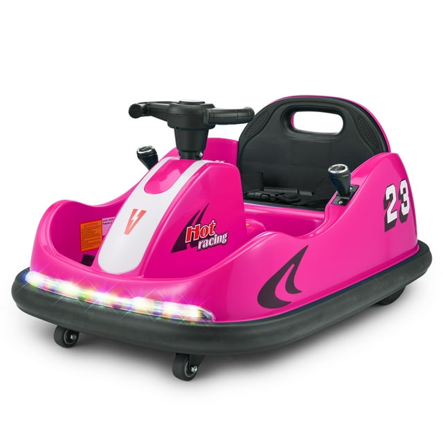 VOLTZ TOYS 12V Kids Bumper Car, Indoor & Outdoor 2 Modes, 360°Rotation Electric Ride On Car Dual Motors w/ Parent Remote Control and Customized Stickers(Pink)