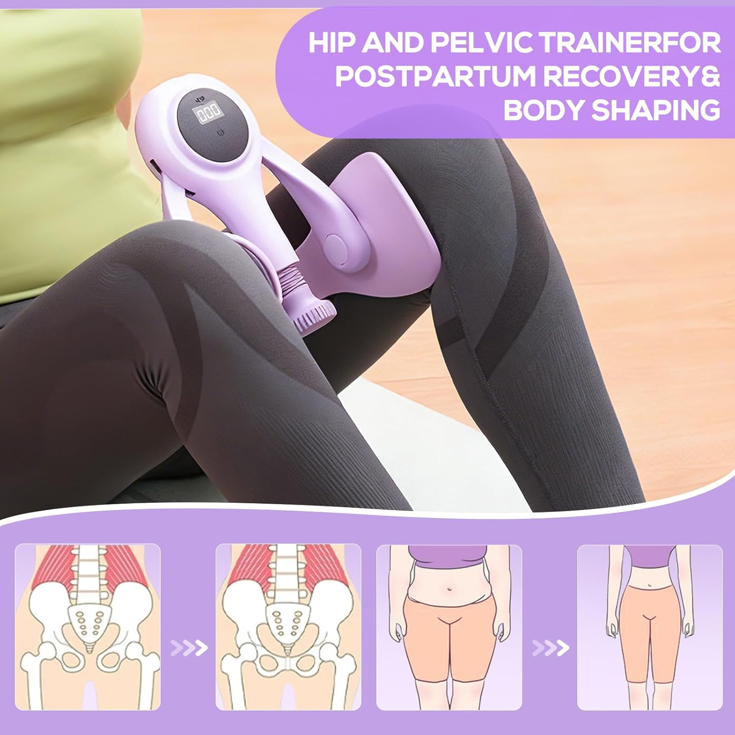 CYFIE Thigh Hip Trainer, Kegel Excerciser for Inner Thigh & Hip Strengthener 35LB with 50LB Resistance Bands (2 PCS), Pelvic Floor Recovery & Body Toning for Home Gym