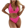 thumbnail image 2 of Womens High Waisted Thong Bikini Sets Triangle Top Deep V Neck Two Piece Swimsuit Bathing Suits Hot Pink L(L), 2 of 6