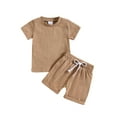 thumbnail image 1 of MIASHUI Ensemble 2 Pcs pour Garçon T-Shirts à Col Rond Décontractés à Manches Courtes Shorts de Plage Tenues d'Été, Or, 2-3 Ans, 1 of 6