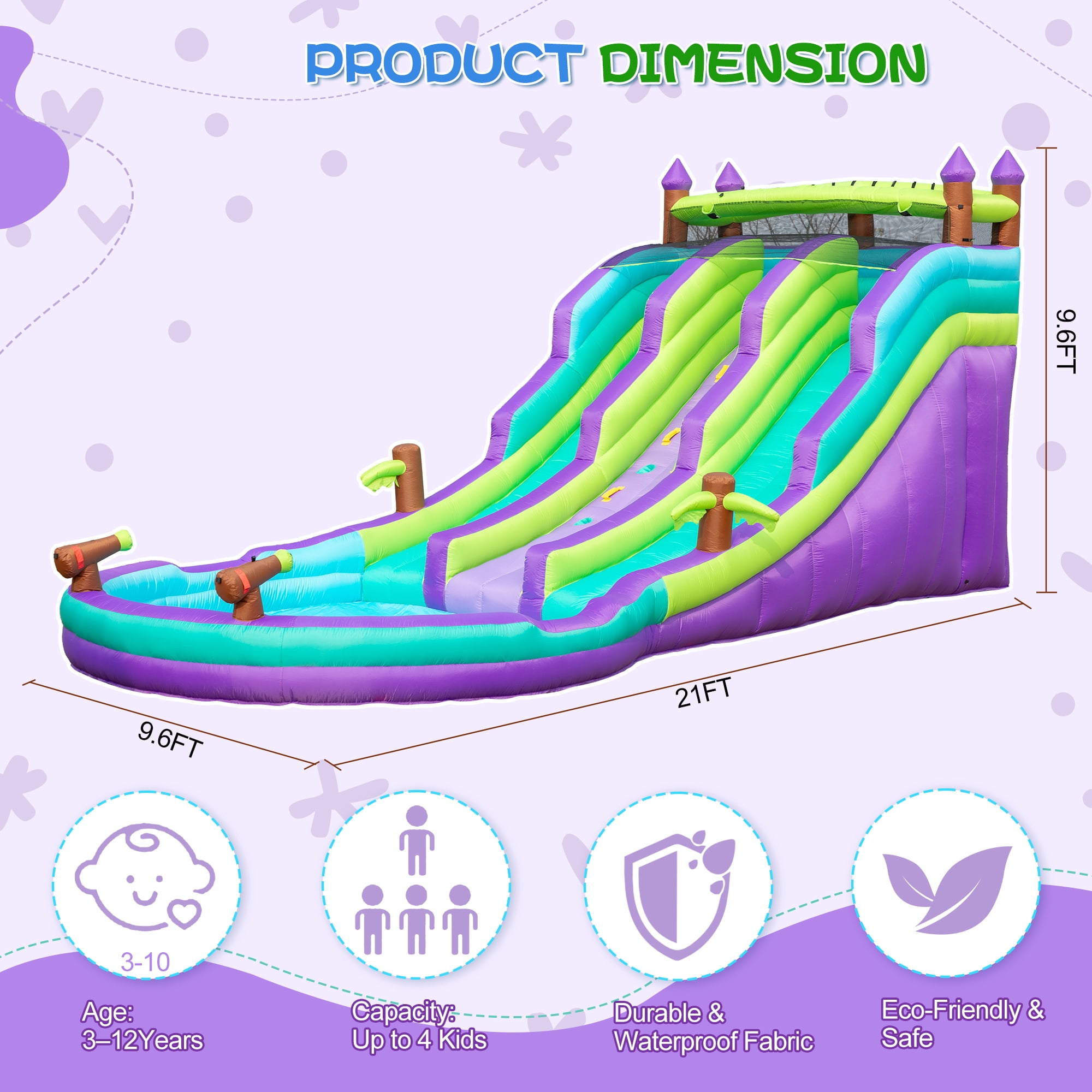 Eclife Inflatable Bounce House Water Slide, Backyard Water Park Combo with Blower, 21 ft, 1-Count