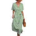 thumbnail image 1 of Innerwin Longue Robe V Cou Femmes Midi Été Manches Courtes Bohème Robe de Soleil Vert M, 1 of 7