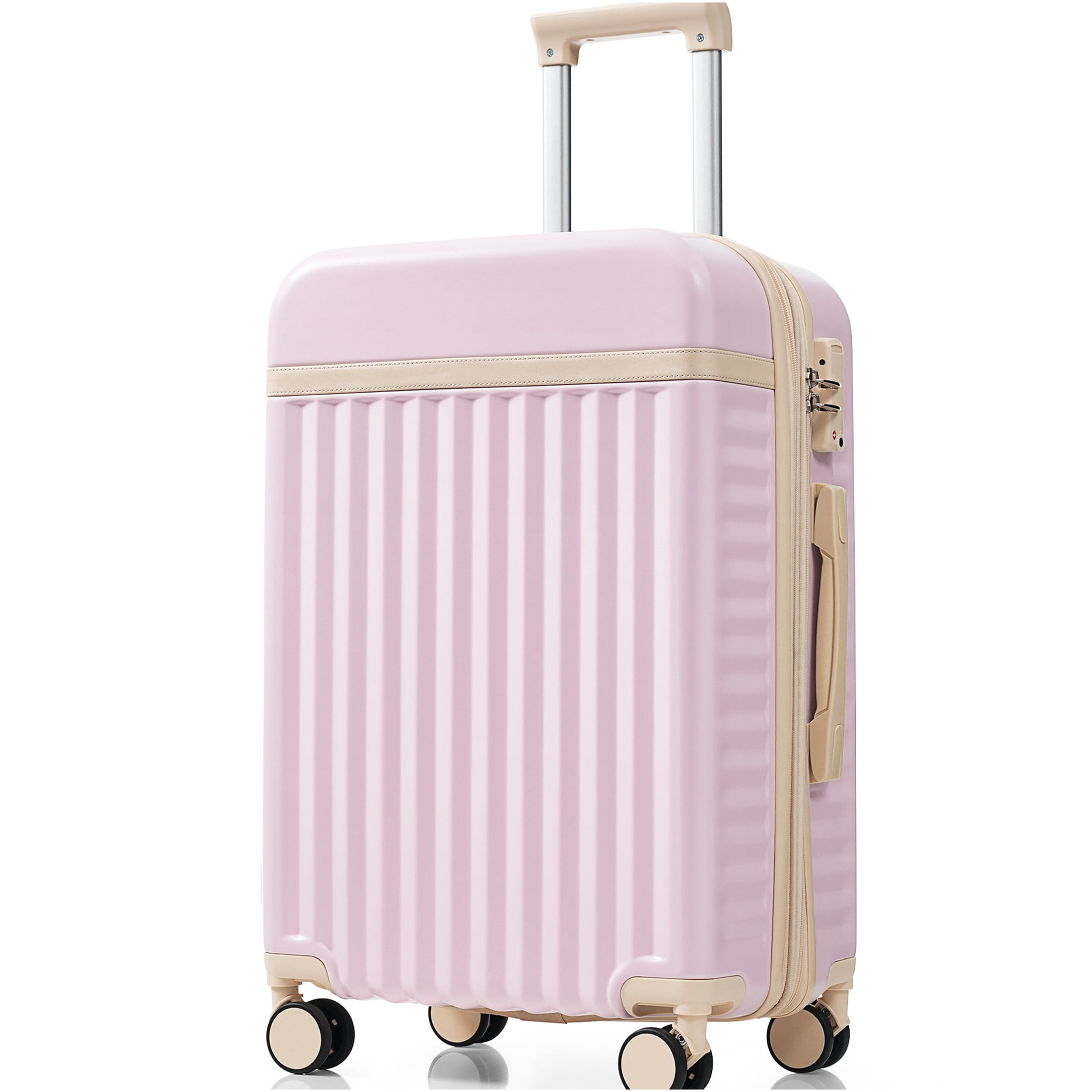 JERFIT 3-Piece Hard Shell Luggage Set with USB Port, TSA Lock & Spinner Wheels, Airline Approved Carry On Suitcase Set in Light Pink