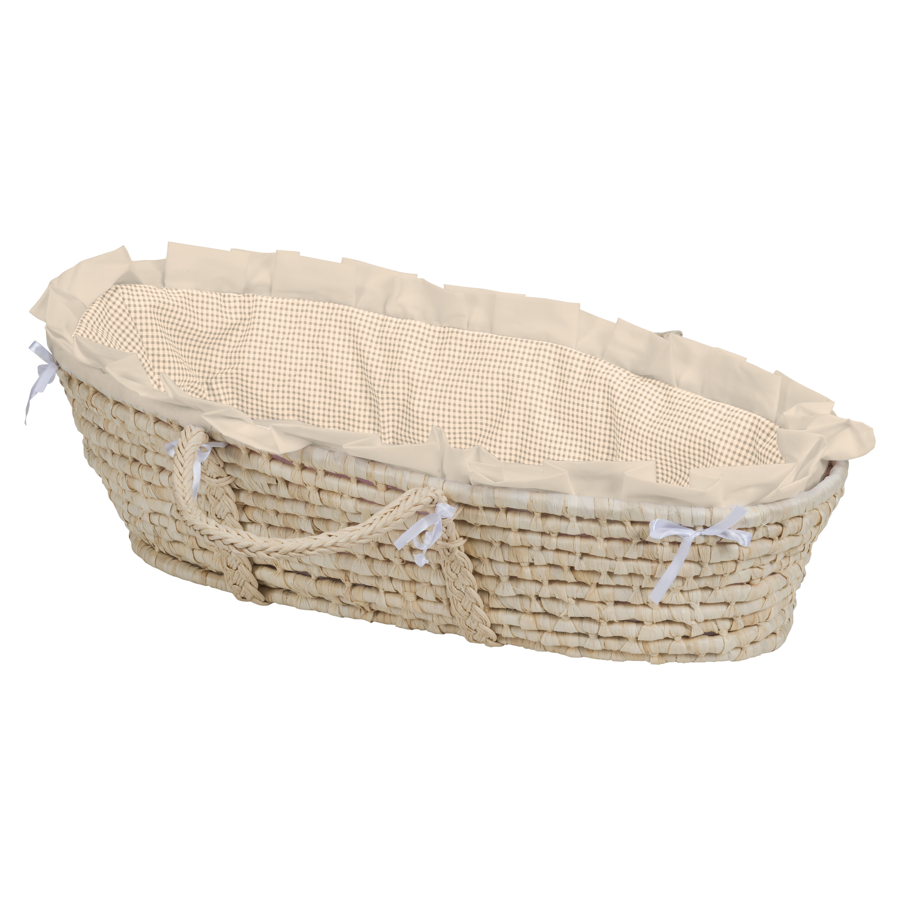 Badger Basket Natural Moses Basket Beige Gingham Bedding
