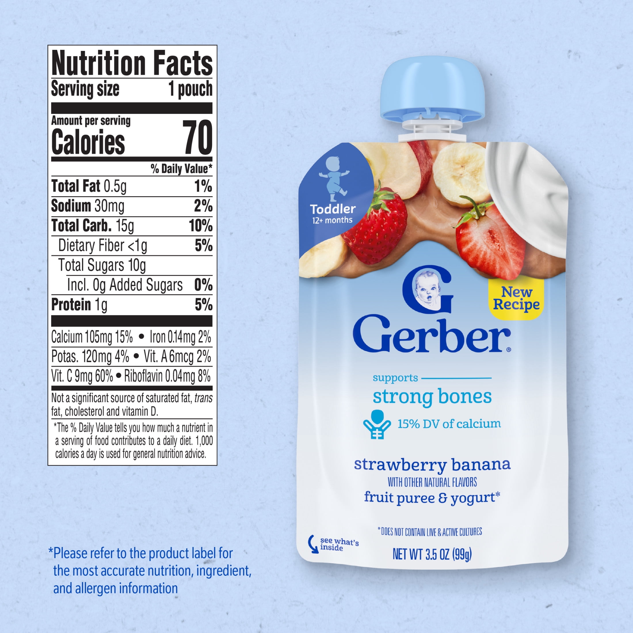 Gerber Toddler Food, Strawberry Banana, Fruit Puree and Yogurt Baby Pouches