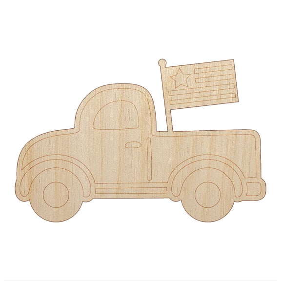 Cute Truck with Flag Wood Shape Unfinished Piece Cutout Craft DIY Projects - 4.70 Inch Size - 1/8 Inch Thick