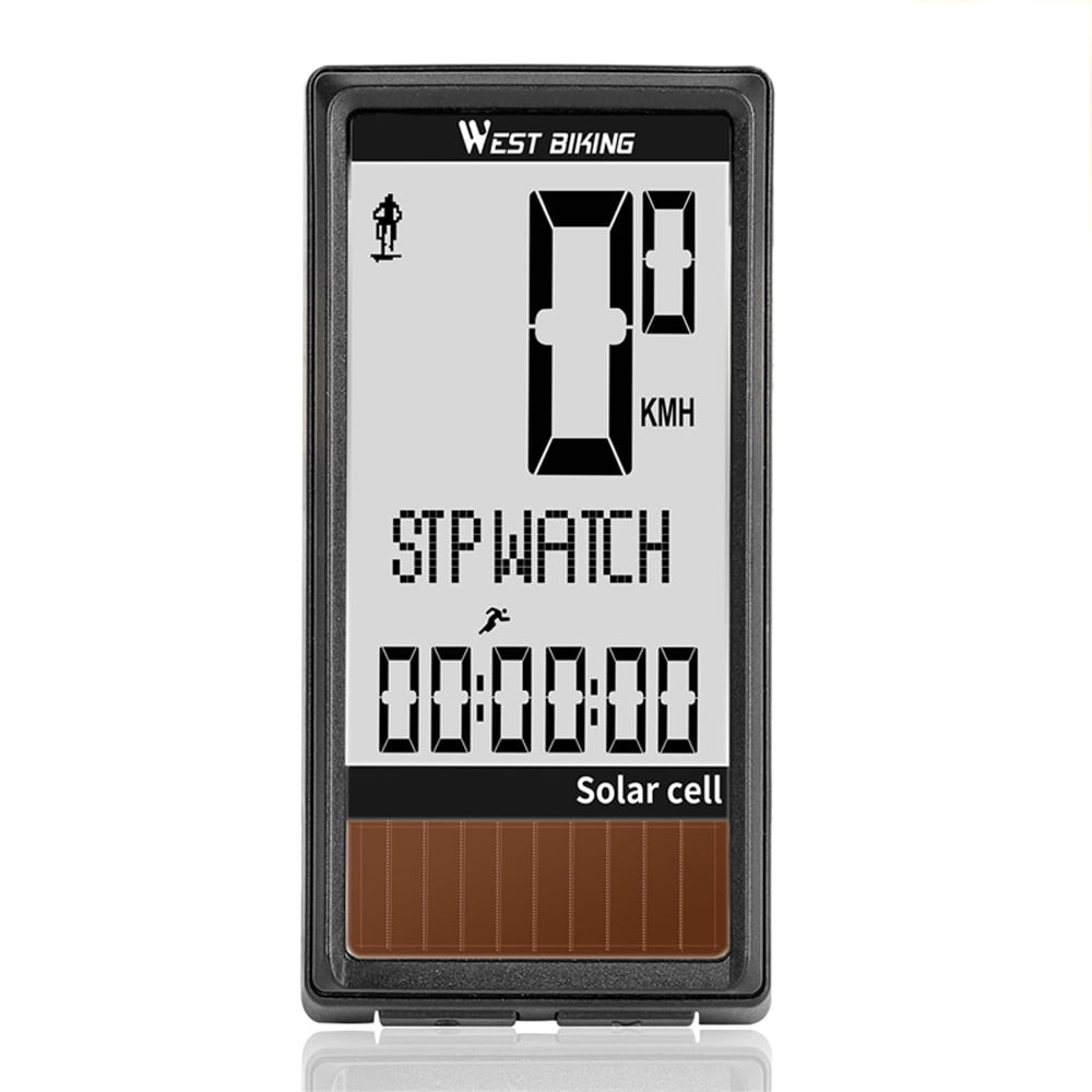 Bike Computer Wireless Solar Powered Speedometer with 5 Languages A/B Recording IPX7 Waterproof Cycling Odometer Stopwatch Automatic Wake-up with LCD Backlight Bicycle Mileage Tracker 