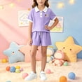 thumbnail image 5 of Juorvia Girls Summer Outfits 2pc Toddler Tween Sweatsuit Loose Fitted Collared T-Shirts Drawstring Waist Shorts(2-3 Years,Purple), 5 of 7