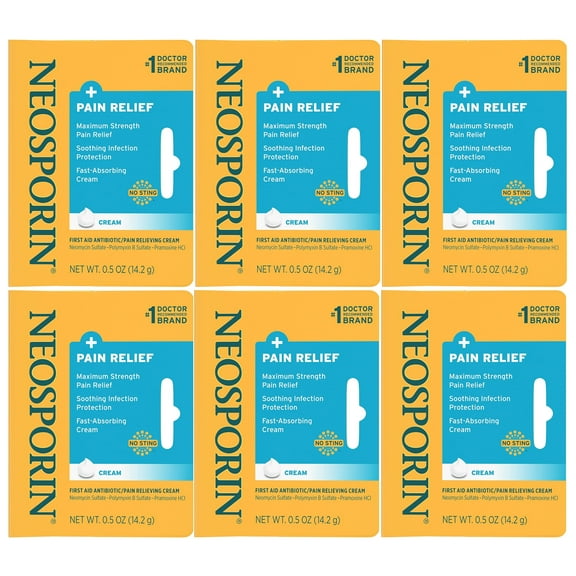 6 Pack Neosporin Maximum Strength Antibiotic   Pain Relief Cream 0.5oz Each