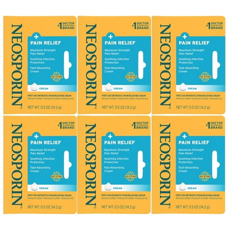 6 Pack Neosporin Maximum Strength Antibiotic + Pain Relief Cream 0.5oz Each