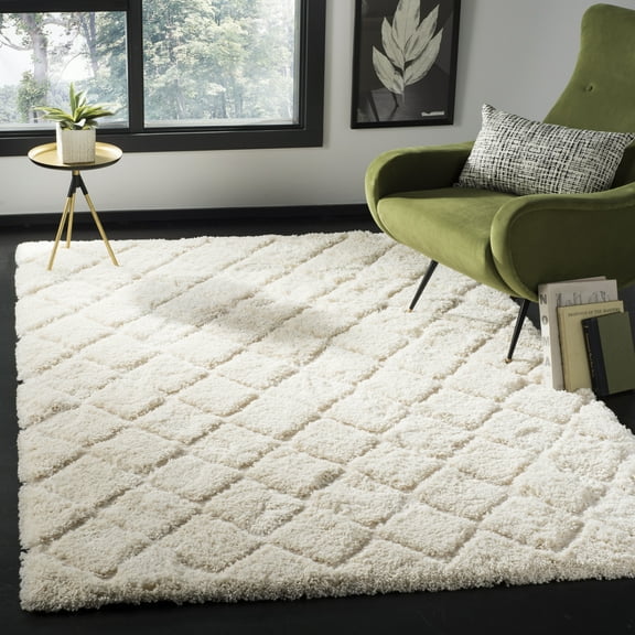 SAFAVIEH Adriana Anwar Geometric Shag Runner Rug, Beige/Cream, 2'3" x 8'