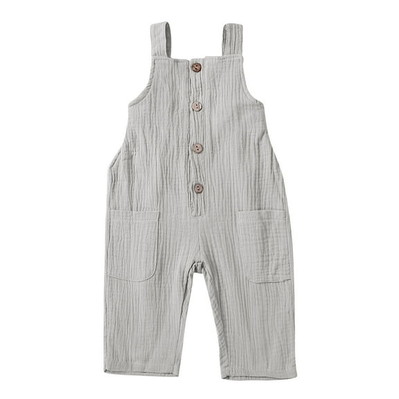 Baby Boy Girl Overalls Cotton Gauze Sleeveless Romper Button Down Jumpsuits with Pockets Toddler Summer Clothes