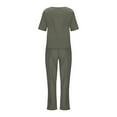 thumbnail image 5 of Two Piece Summer Sets Women's Plus Size Fashion Round Neck Short Sleeve Tops Pants Casual Suit Sets Up to 65% off, 5 of 6
