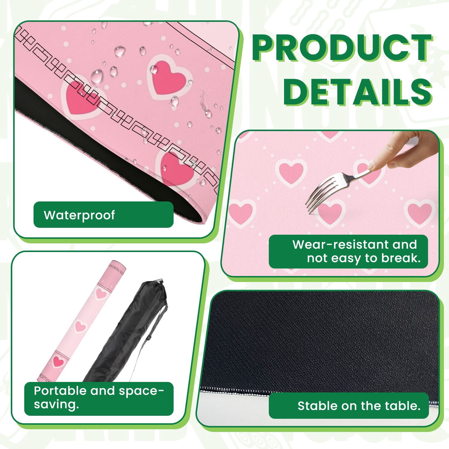 Mahjong Mat 31.5" x 31.5" Pink Heart Dotted Lines Light Pink Non-Slip Noise Reduction American Mahjong Tiles Table Cover for Dominoes Poker Card Board Games Gift