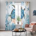 thumbnail image 5 of Turtle Kitchen Curtains 84 Inch Length, Blue Coastal Starfish Ocean Coral Nautical Grommet Top Bedroom Living Room Curtains, Light Filtering Cafe Curtain Drapes 2 Panels Set 84''x84'', 5 of 9