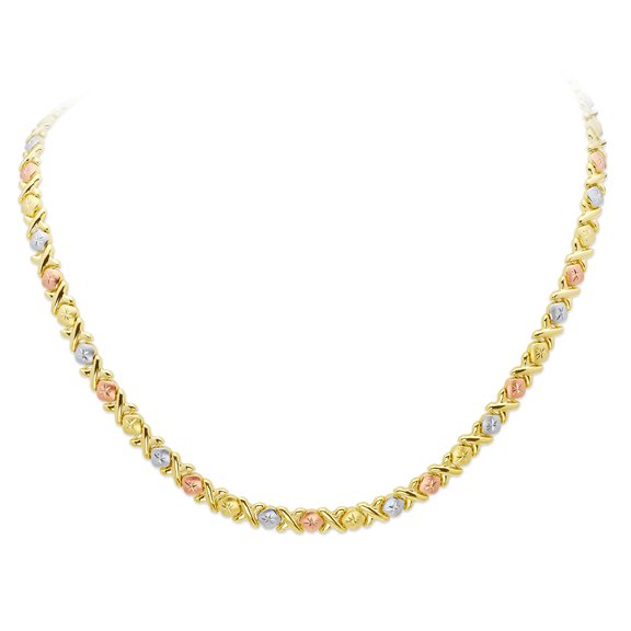 Wellingsale 14k 3 Tri Color White Yellow and Rose Gold Polished 5mm Stampato Necklace - 17"