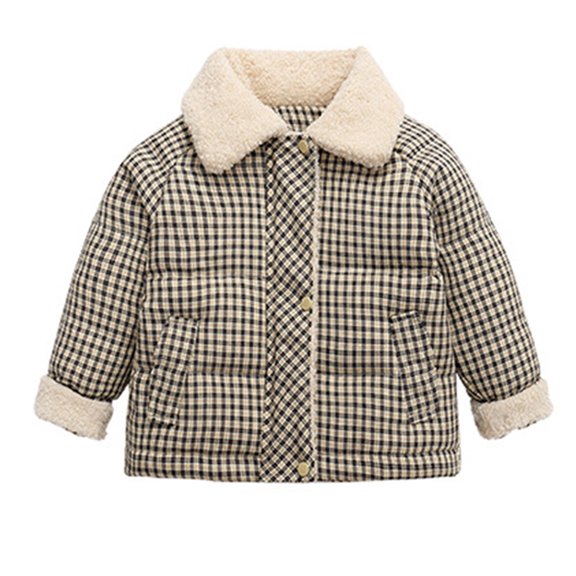 YTDSCS 2-10T Boys Girls Winter Down Jacket for Toddler Kids Sherpa Plaid Puffer Coats Baby Warm Zipper Snowsuit Outerwears