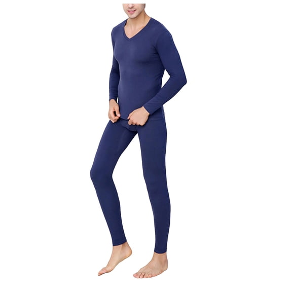 Ketyyh-chn99 Men's Sleep Sets Men's Thermal Underwear Set Thin Slim Clothes Long Round Neck High Thermal Underwear Size for L,Blue
