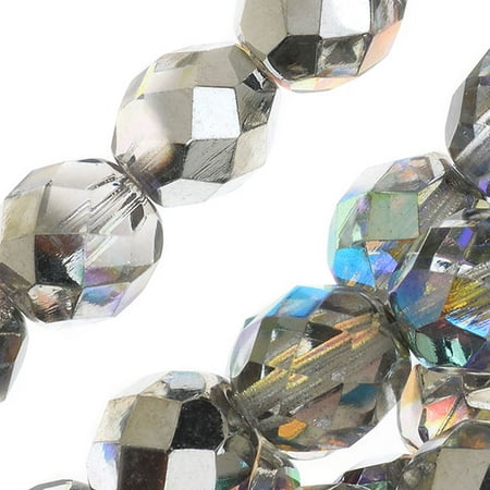 - Czech Fire Polished Glass, Faceted Round Beads 8mm, 20 Pieces, Crystal Silver Rainbow