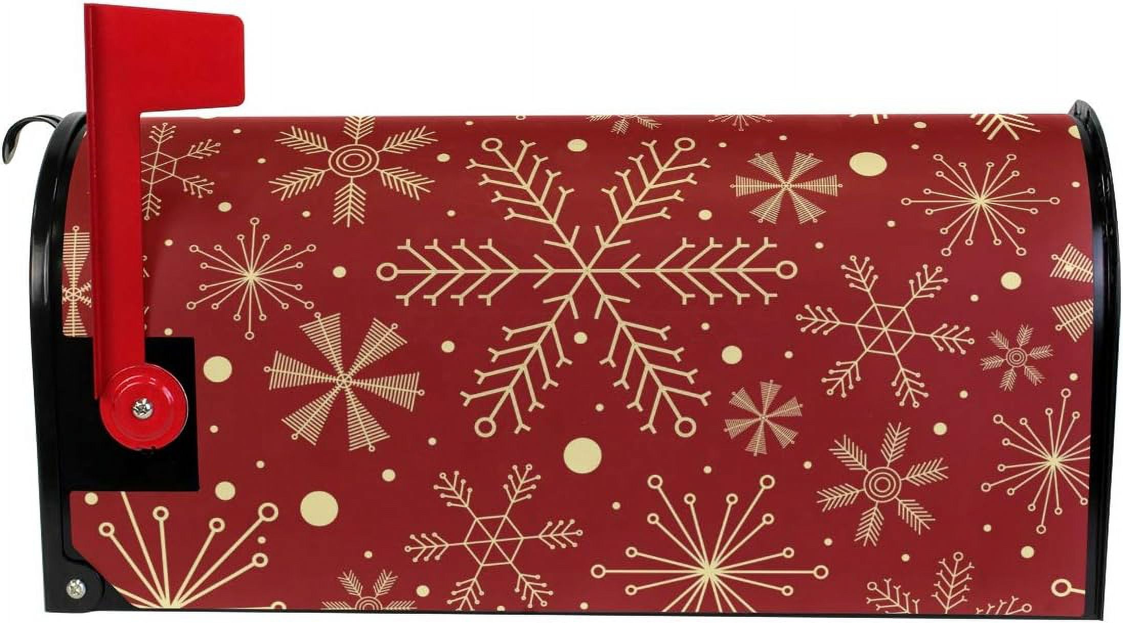 Christmas Snowflakes On Dark Red Magnetic Mailbox Cover for Standard Mailboxes