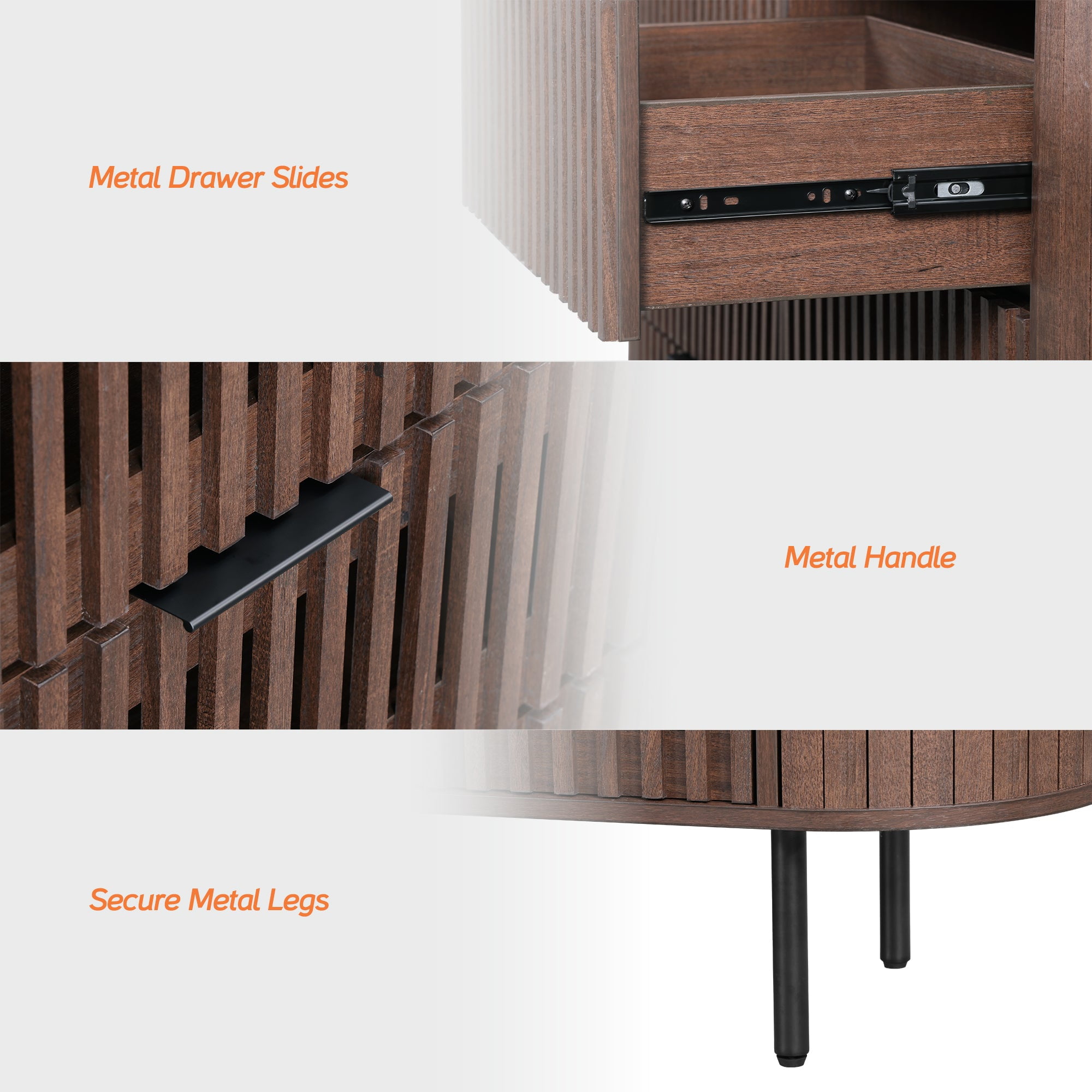 WAMPAT Fluted 6 Drawer Double Dresser, Modern Storage Cabinet, Wood Chest of Drawers for Living Room, Bedroom, Walnut