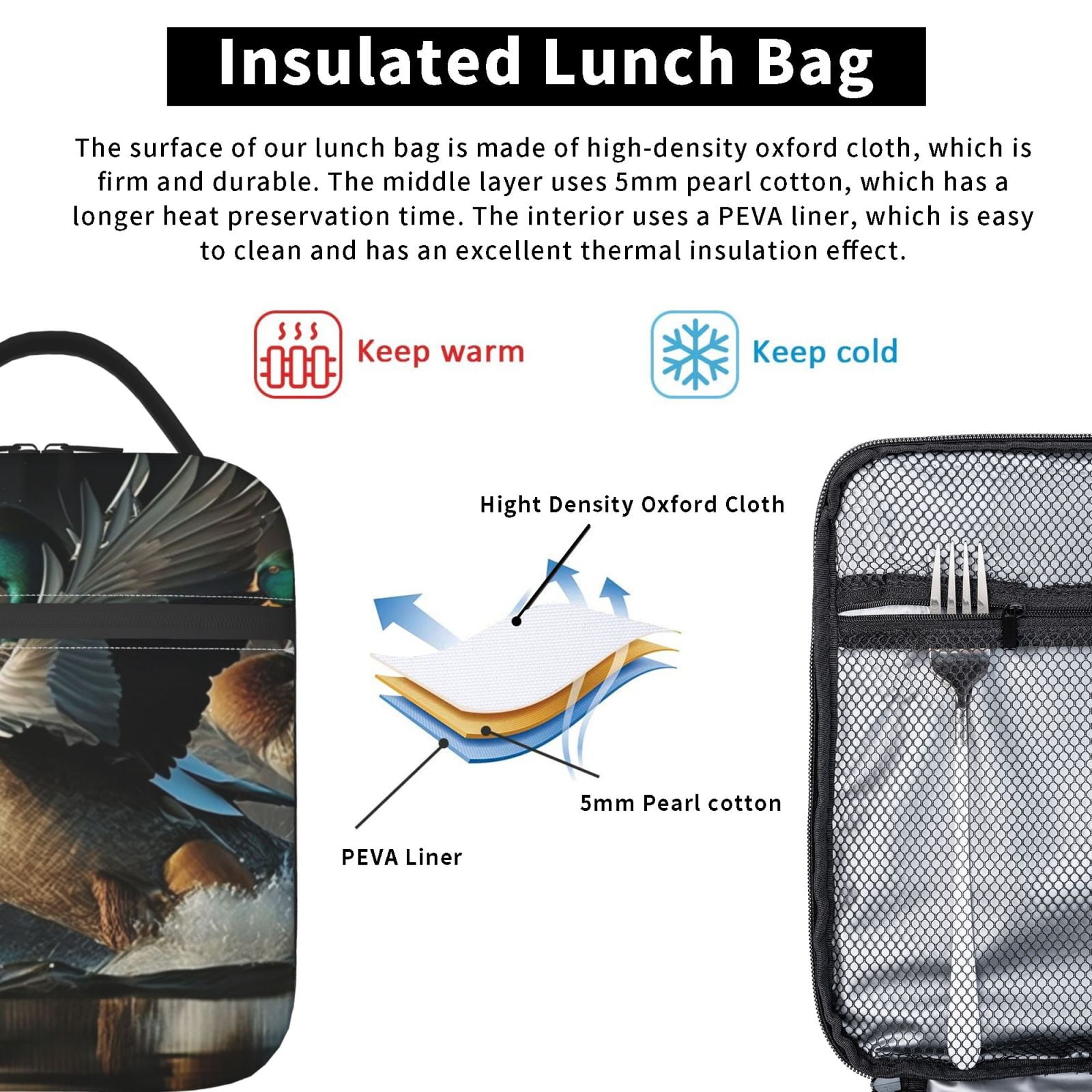 Mallards Duck Cool Hunting Lunch Box Bag Insulated Lunchbox Reusable Tote Thermal Cooler Portable for Women Men