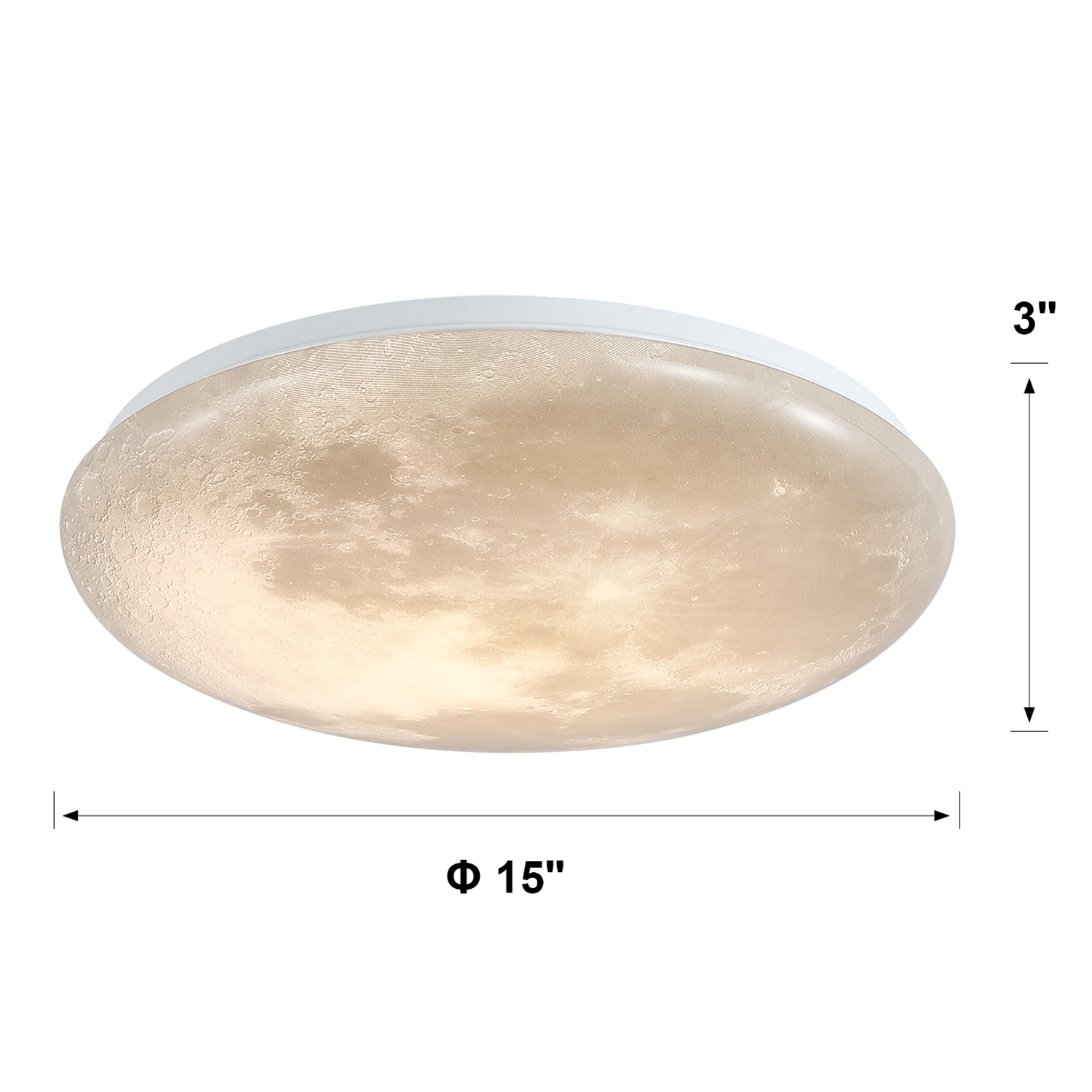 Flush Mount Fixture Ceiling Light ：15" 3D Moon Surface 5CCT Adjustable 30W LED for Bedroom, Nursery