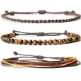 thumbnail image 1 of Nvzi Pulsera de cuerda ajustable hecha a mano con cuentas de piedra natural, 3 piezas A01, 1 of 5