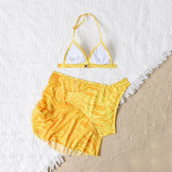 Vedolay Girls Summer Swimisuit Swimsuit for Girls Spaghetti Strap Heart Ring 2 Piece Bikini Solid High Waist Swimsuits,Yellow 6-7 Years